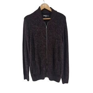 COMMERCE Men's Zip Up Cardigan Sweater Marled Burgundy Blue Size L